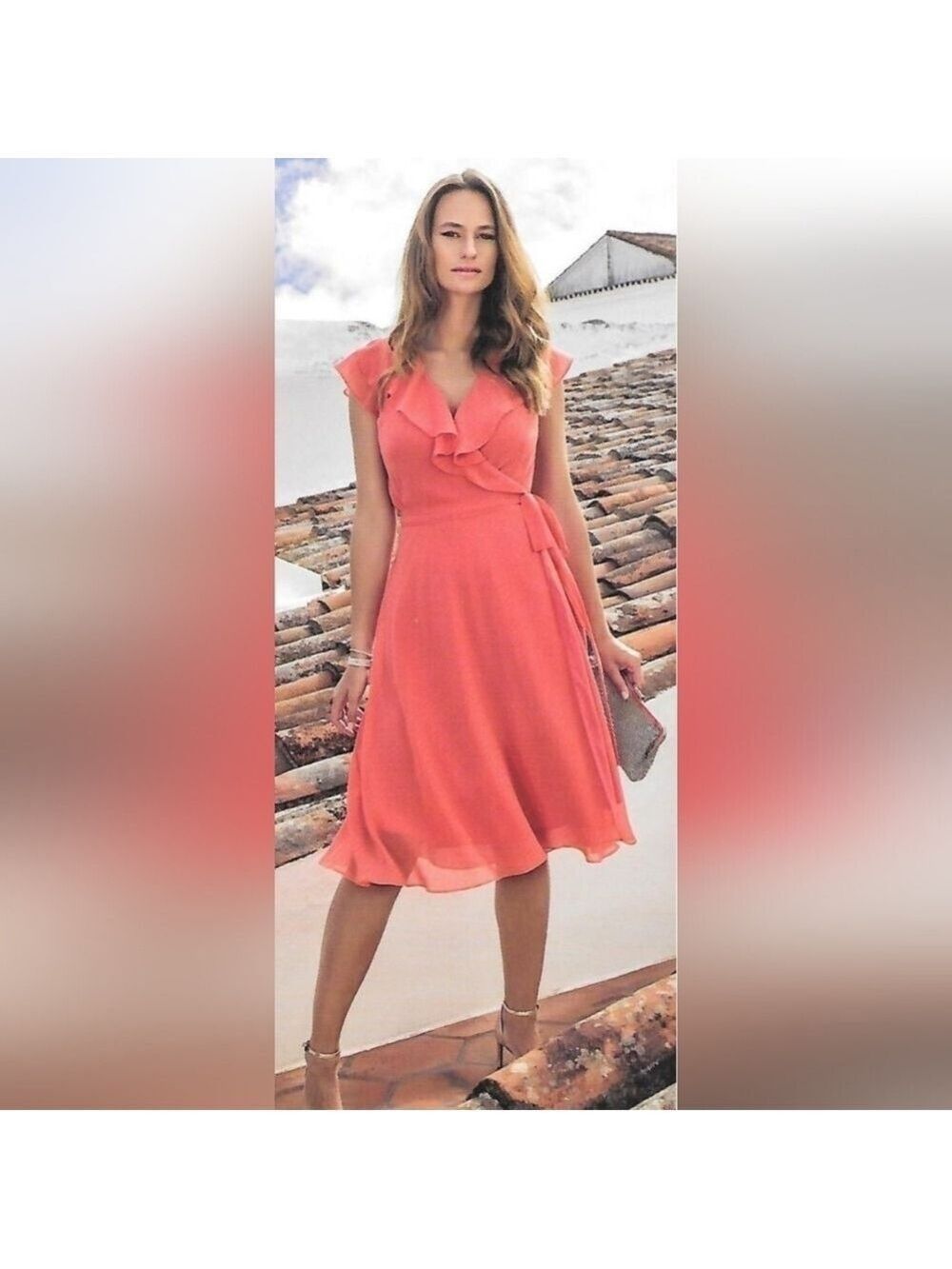 NWT Michaela Louisa Elegant Coral Wrap Summer Dress